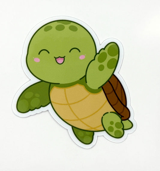 Waving Sea Turtle Die Cut Sticker